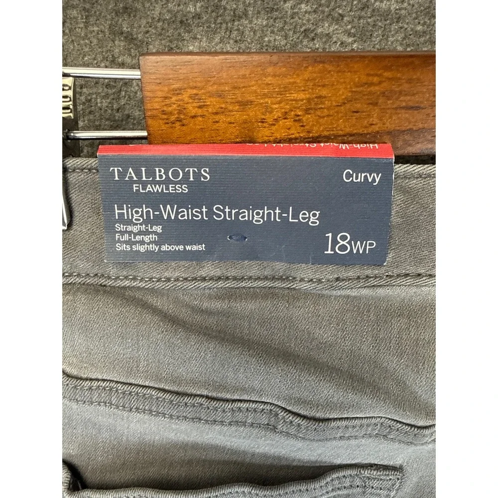 New Talbots Straight Leg Jeans Womens 18WP Grey High Waist Curvy Plus Petite Nwt